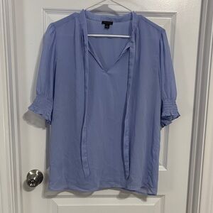 Ann Taylor Light Blue Blouse with Tie Detail